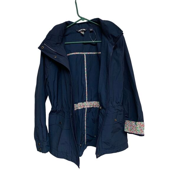 Lands' End Women’s Navy Hooded Utility Jacket Size M | Floral Trim Raincoat - Picture 7 of 7